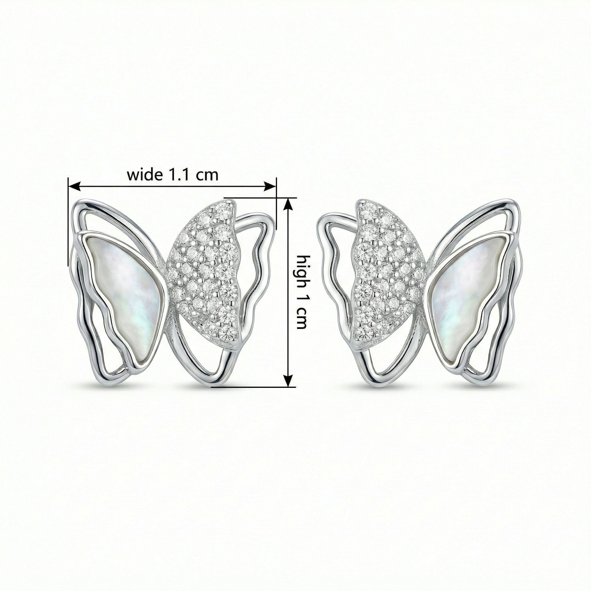 925 Sterling Silver Butterfly Stud Earrings Mother of Pearl Pave Accents – Mystery Jar Jewels