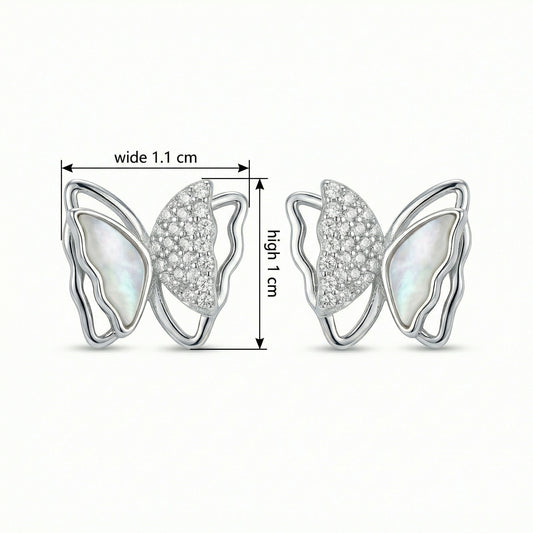 925 Sterling Silver Butterfly Stud Earrings Mother of Pearl Pave Accents – Mystery Jar Jewels