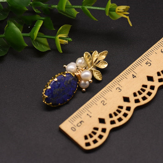 Freshwater Pearl Lapis Lazuli Branch Earrings 925 Sterling Silver Botanical Stud – Mystery Jar Jewels