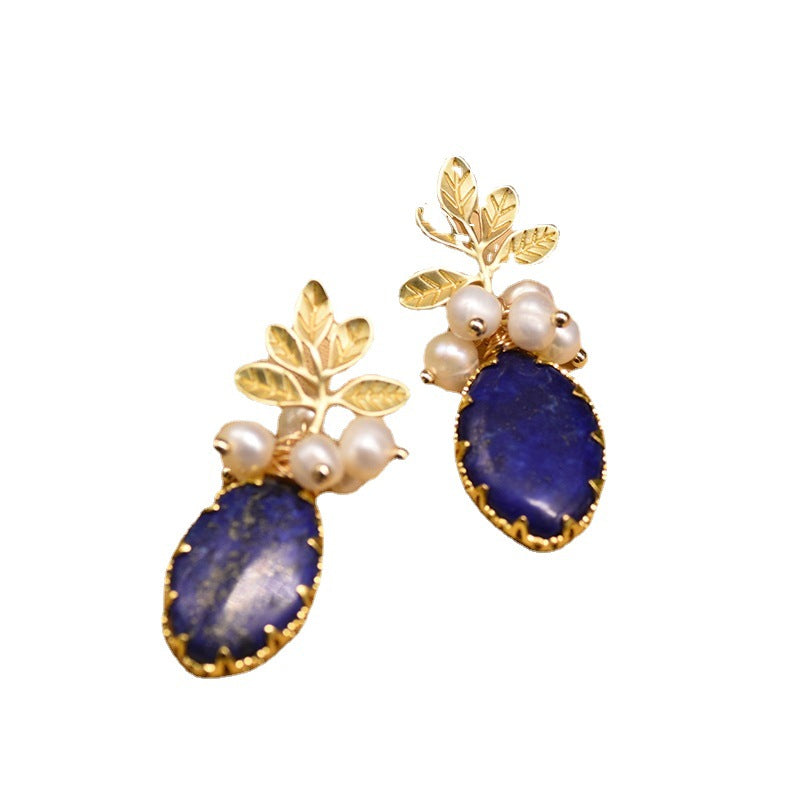 Freshwater Pearl Lapis Lazuli Branch Earrings 925 Sterling Silver Botanical Stud – Mystery Jar Jewels