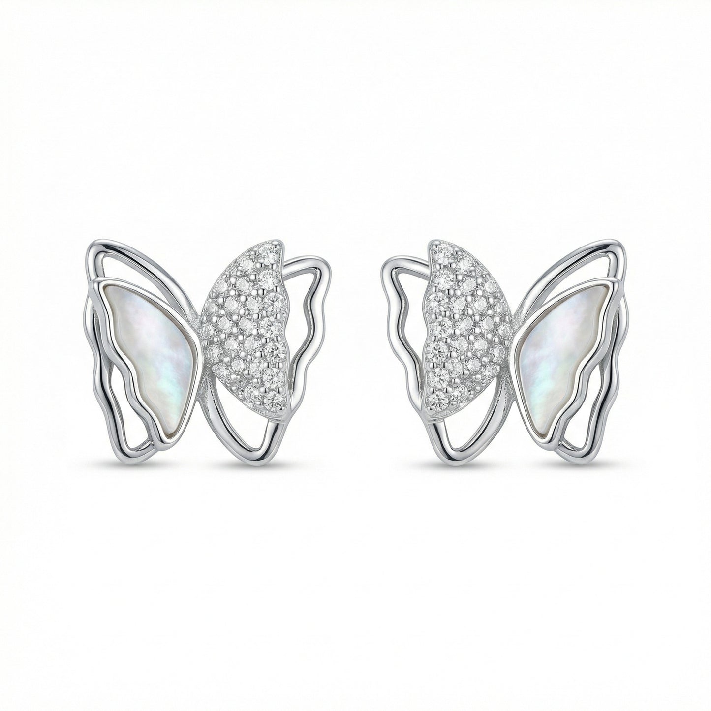 925 Sterling Silver Butterfly Stud Earrings Mother of Pearl Pave Accents – Mystery Jar Jewels