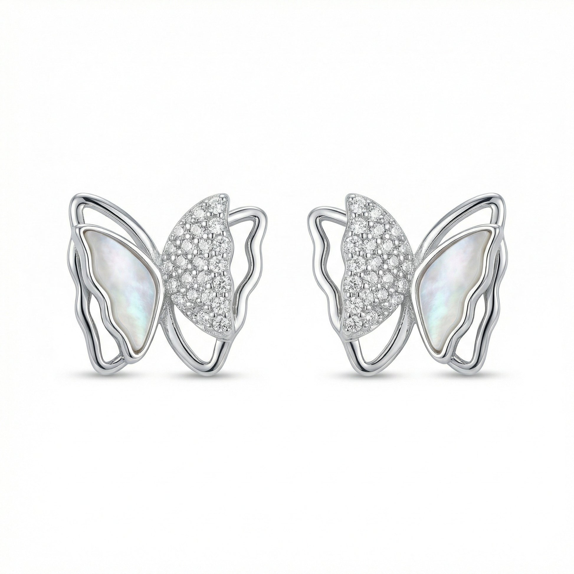 925 Sterling Silver Butterfly Stud Earrings Mother of Pearl Pave Accents – Mystery Jar Jewels