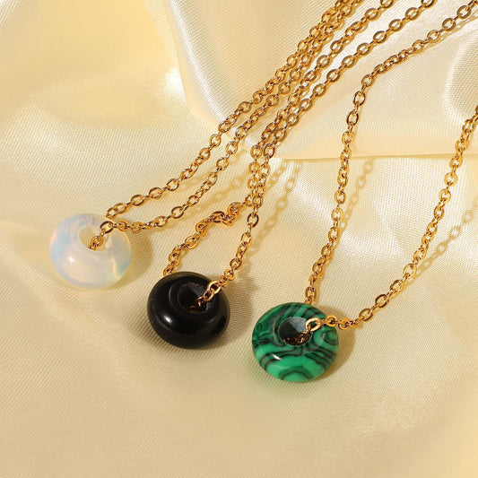 18K Gold Plated Natural Stone Round Pendant Necklace Waterproof – Mystery Jar Jewels